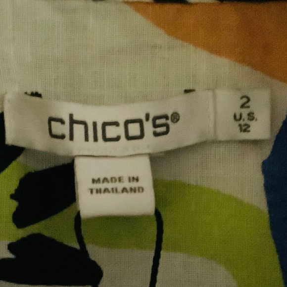 Chico's  Surreal 100% Linen 3/4 Sleeve Shirt Sz 2/ US 12  Whimsical Summer NWT - Picture 2 of 9